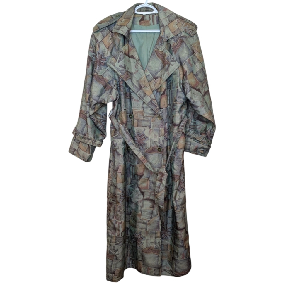 Vintage 80s 90s Trench Coat with Abstract Pattern